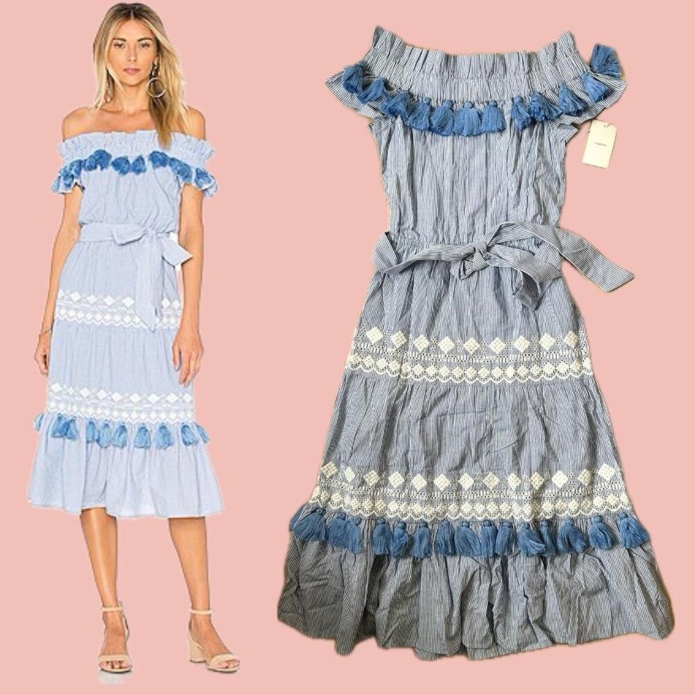 Tularosa Lana Dress in Getty Stripe – NWT, Tassel  Lace Details